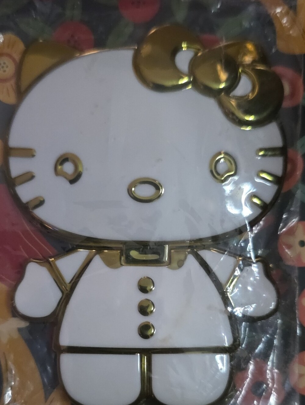 Hello Kitty Cellphone Case Unique Shaped Folding Back Mirror White & Gold 3.25"